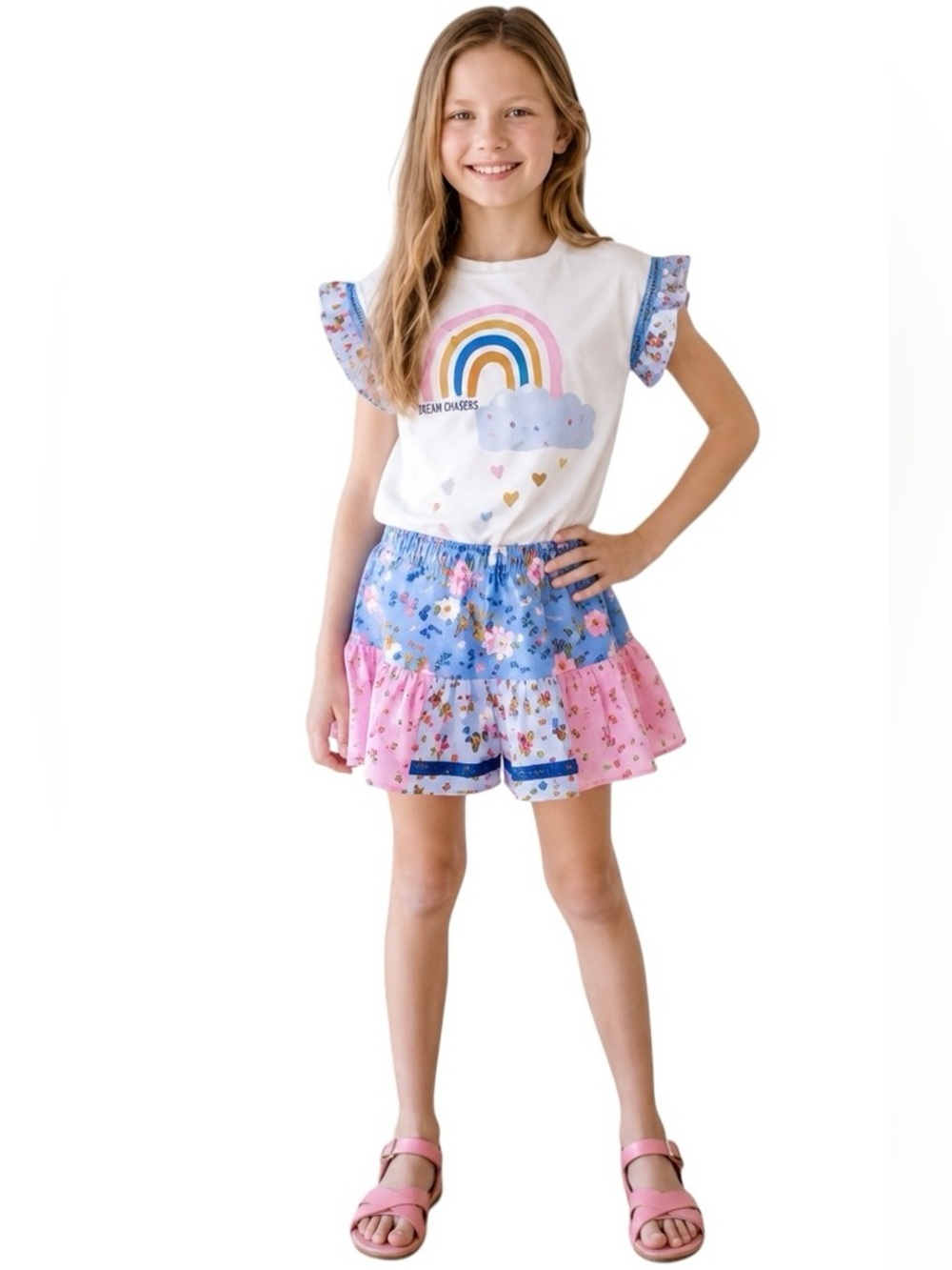 Matilda Jane Girls Dream Big Rainbow Ruffle Tee & Study Break Skirt  14Y
